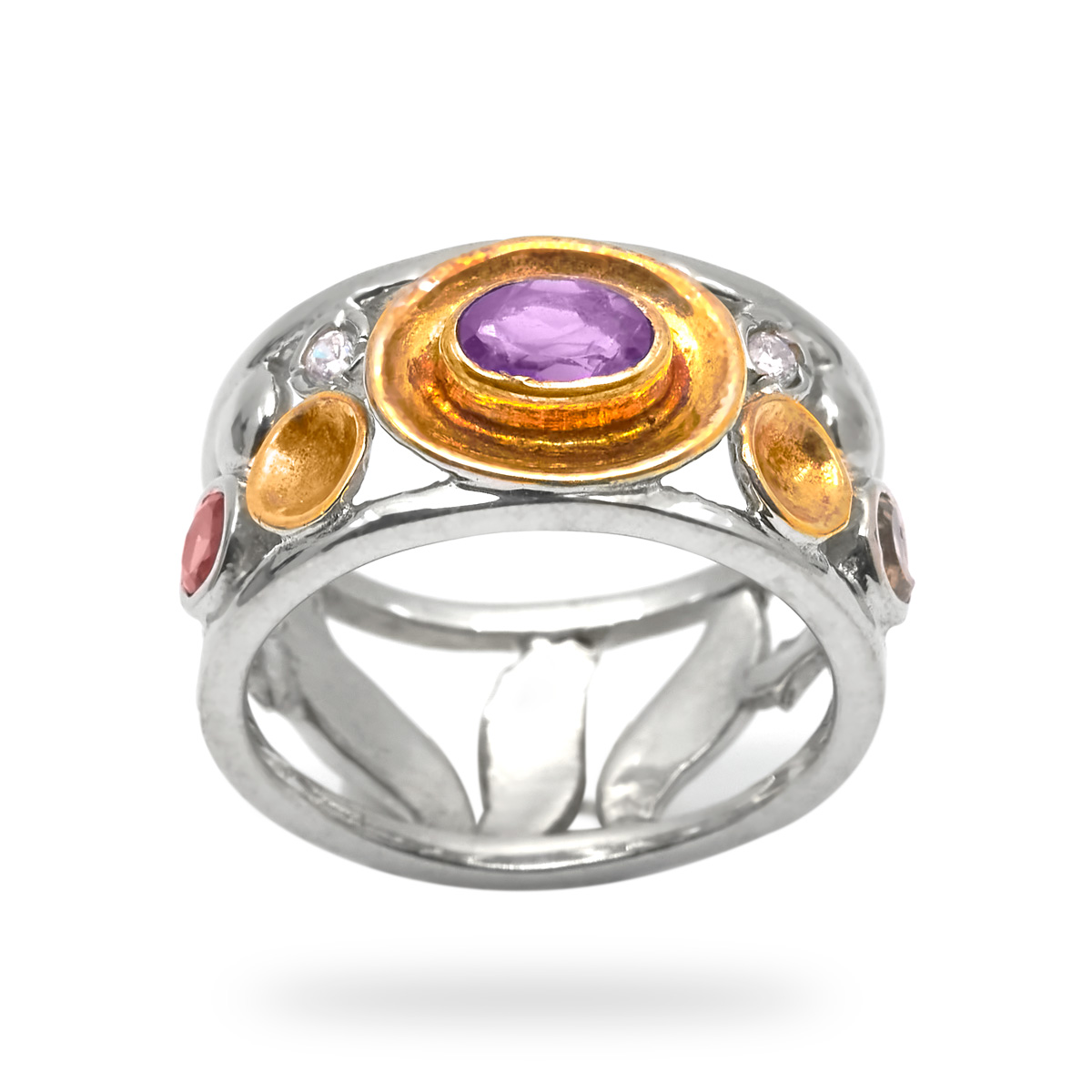 Bague amethyste, tourmaline argent Mira